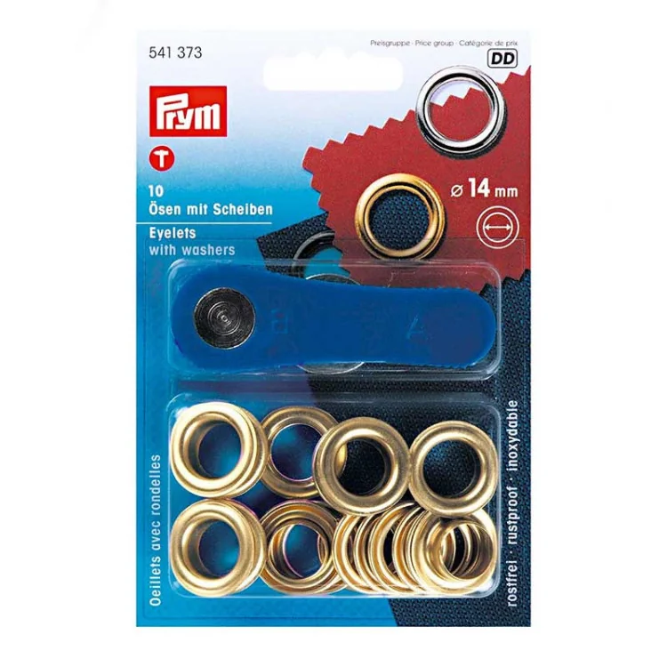 Œillets Prym 14 mm avec outil de pose – Lot de 10 – Argenté, doré ou bronze Œillets Prym 14 mm avec outil de pose – Lot de 10 – Argenté, doré ou bronze