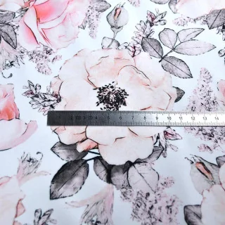 Tissu lycra “Églantine” – Floral blush et encre – Collection Daisy – Les Filles à Pois Design