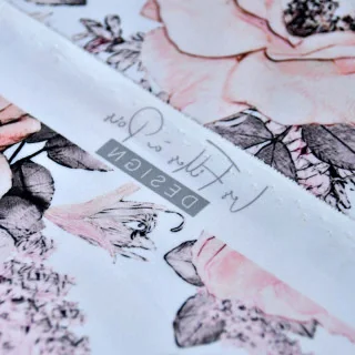 Tissu lycra “Églantine” – Floral blush et encre – Collection Daisy – Les Filles à Pois Design