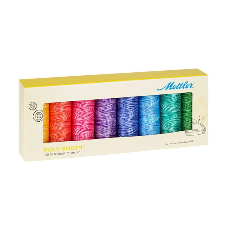 Coffret Mettler PolySheen Pastels — 8 bobines n°40 (200 m) | Fil broderie polyester trilobé