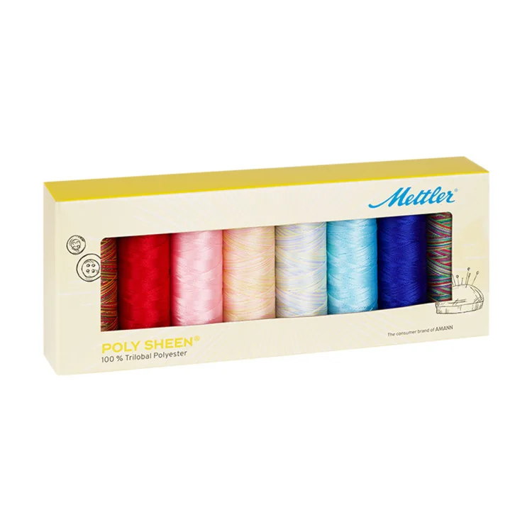 Coffret Mettler PolySheen Kids — 8 bobines n°40 (200 m) | Fil broderie polyester trilobé