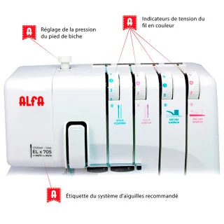 Alfa 8707 PLUS Overlock – Surjeteuse 3/4 fils, 1300 tr/min & enfilage guidé