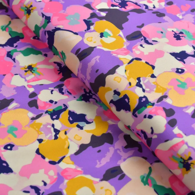 Tissu lycra maillot de bain fleurs "Flor de Vida" tons violets - UFP50+ - Collections Frida - Les Filles à Pois Design Les Fill