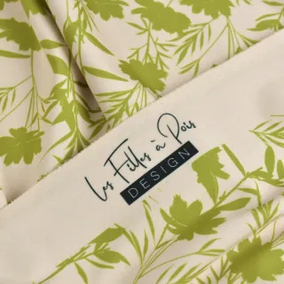 Tissu lycra maillot de bain fleurs "Zelenka" écru et vert - UFP50+ - Collections Klass - Les Filles à Pois Design Les Filles à 