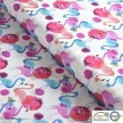 Tissu coton impression numérique motif flamant rose - Blanc, bleu et rose - Oeko-Tex ® Autres marques - 1