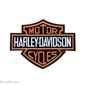 Écusson grand Harley Davidson - Noir et orange - Thermocollant  - 1