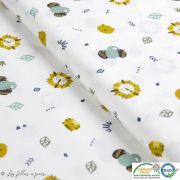 Tissu popeline motif animaux de la jungle - Blanc, vert et ocre - Oeko-Tex ® Autres marques - 1