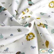 Tissu popeline motif animaux de la jungle - Blanc, vert et ocre - Oeko-Tex ® Autres marques - 5