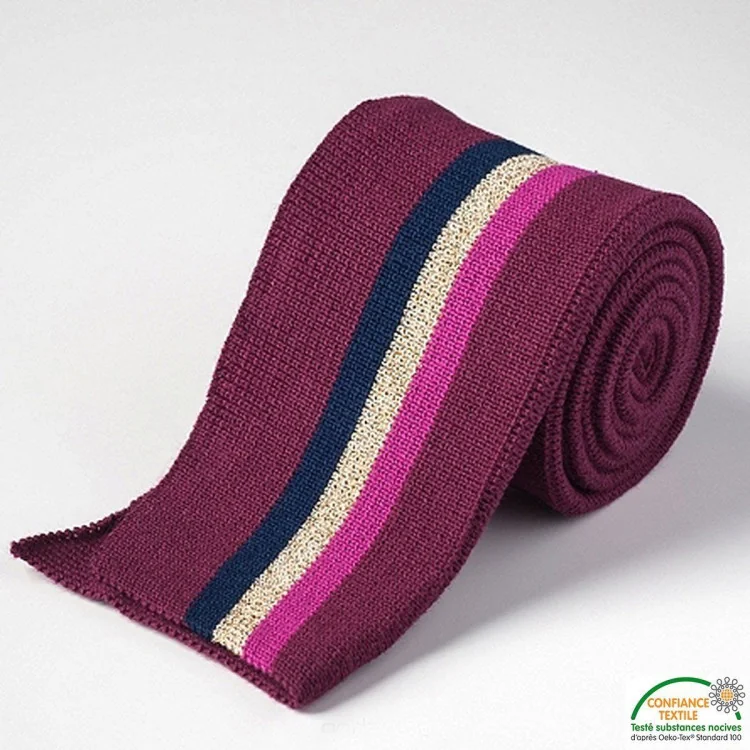 Bord-côte rayé bordeaux fuchsia marine doré – 6.5x140cm Tissus et mercerie créative – Nos sélections sans marque - 1