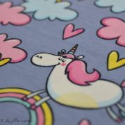 Tissu jersey coton motif licorne et arc-en-ciel - Bleu, blanc, rose et jaune Autres marques - 2