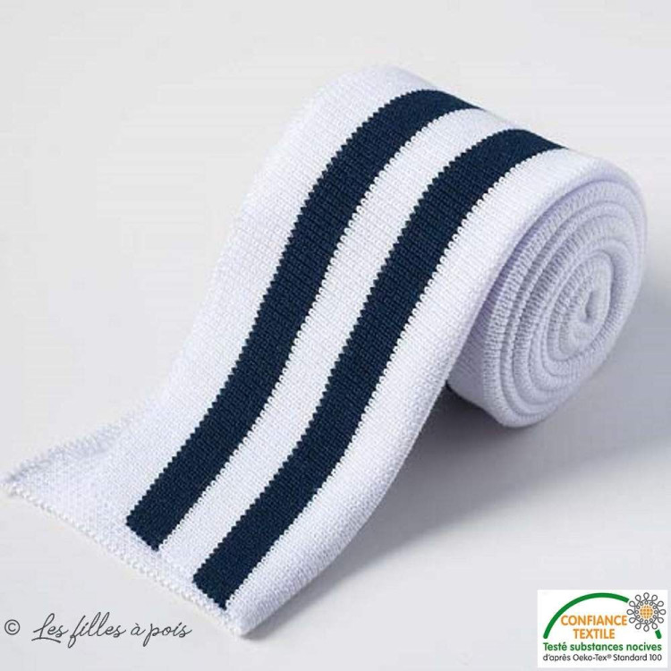 Risca dupla canelada - Branco e azul marinho Autres marques - Tissus et mercerie - 1 Risca dupla canelada - Branco e azul marinho Autres marques - Tissus et mercerie - 1